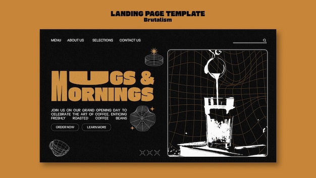 Free PSD landing page template in brutalism style