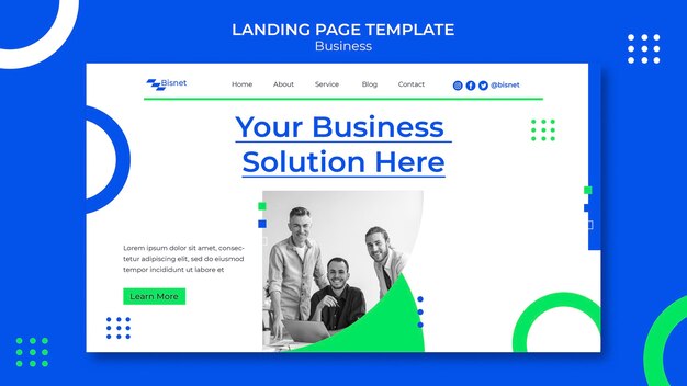 Free PSD landing page template for business solution with monochrome photo