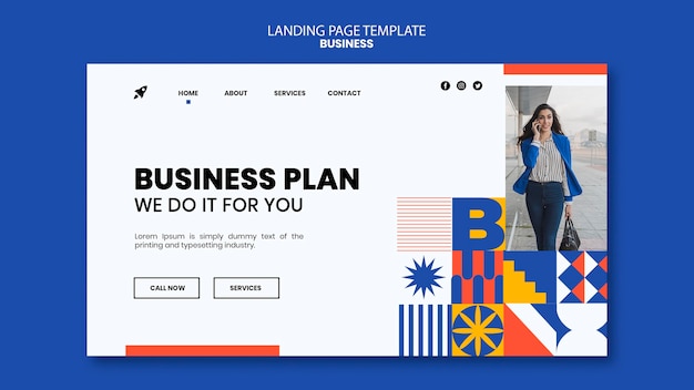 Free PSD landing page template for business with elegant woman