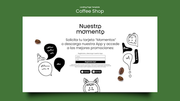 PSD gratuito modello di pagina di destinazione per caffetteria