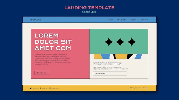 Free PSD landing page template in comic style