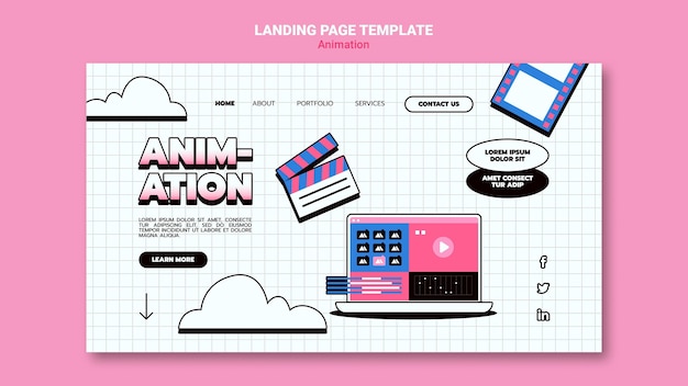 Landing page template for computer animation