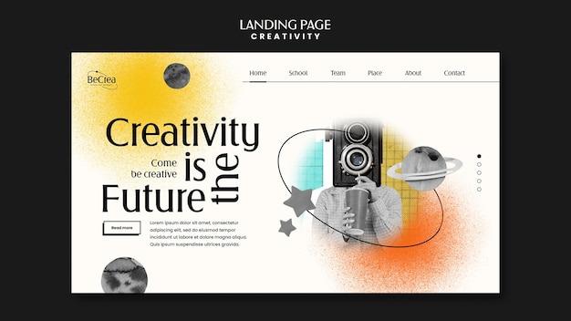 Landing page template for creativity