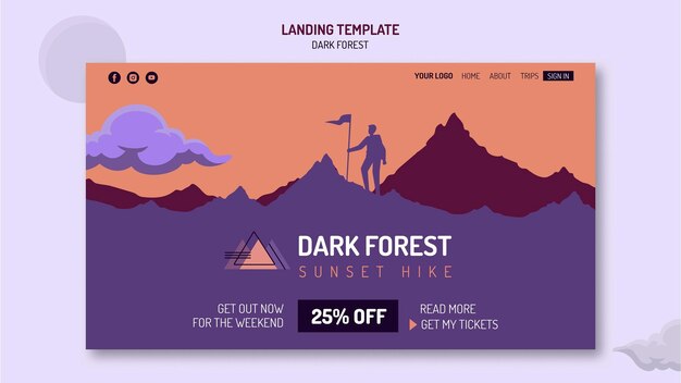 暗い森のハイキング用のランディングページテンプレート