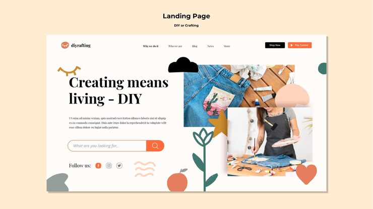 무료 PSD diy 튜토리얼을위한 랜딩 페이지 템플릿