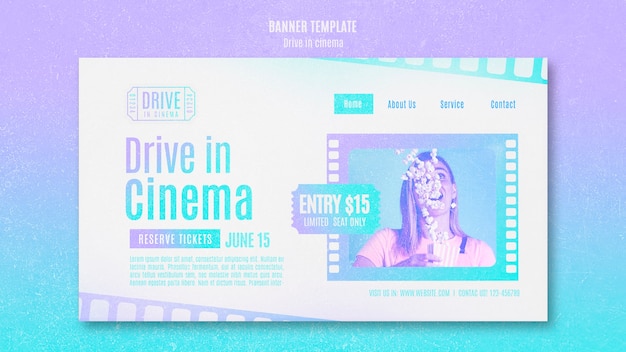 PSD gratuito modello di pagina di destinazione per l'esperienza cinematografica drive-in