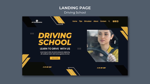 Free PSD landing page template for driving school with female driver