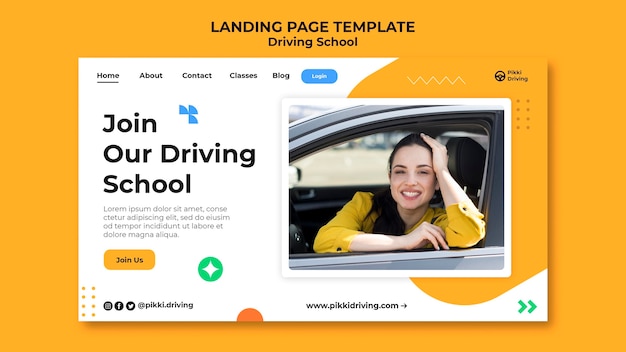 Landing Page Template for Driving School with Woman and Car