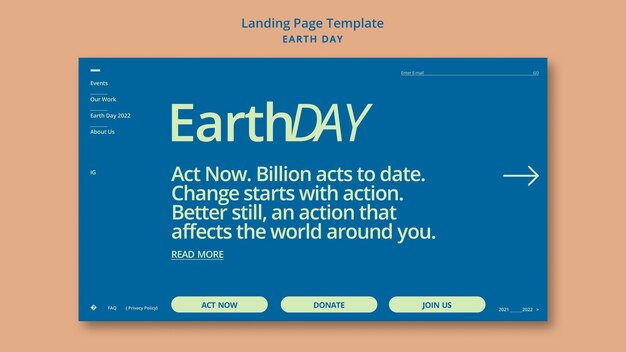 Free PSD landing page template for earth day celebration