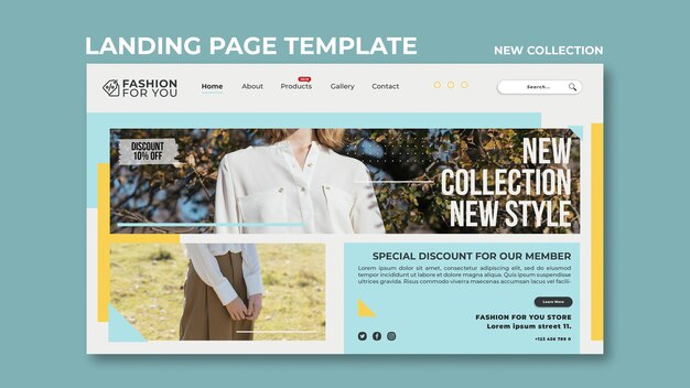 Landing page template for fashion collection with woman in nature