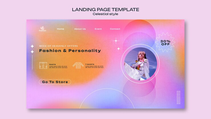 Free PSD landing page template for fashion store in celestial style