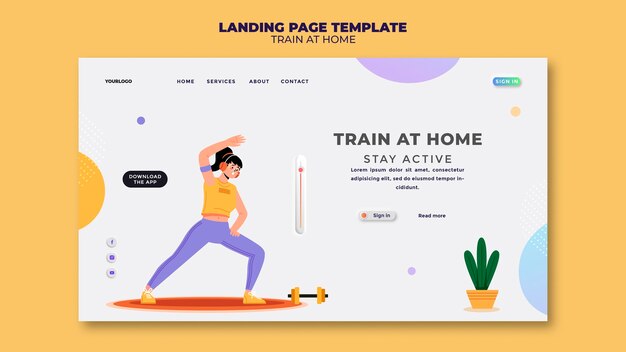 自宅でのフィットネストレーニング用のランディングページテンプレート