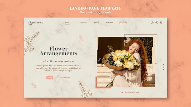 Free PSD landing page template for floral arrangements shop