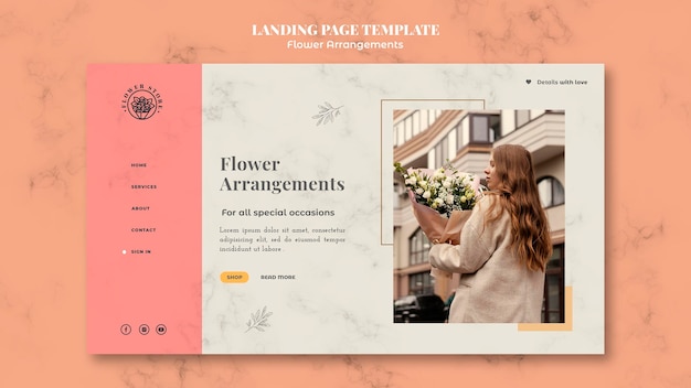 Free PSD landing page template for floral arrangements shop