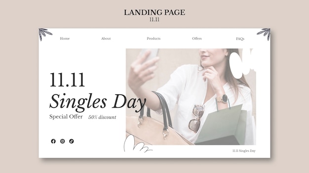 無料PSD 葉付きの 11.11 独身の日セールのランディング ページ テンプレート