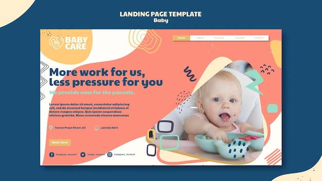無料PSD ベビーケア専門家向けのランディングページテンプレート