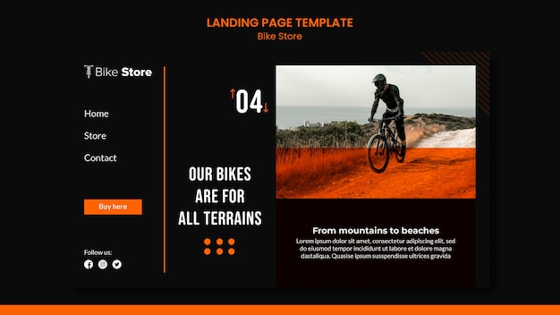 무료 PSD 자전거 상점의 방문 페이지 템플릿