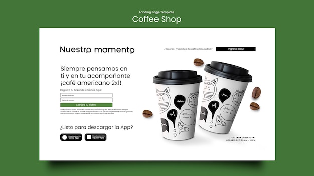 無料PSD コーヒーショップのランディングページテンプレート