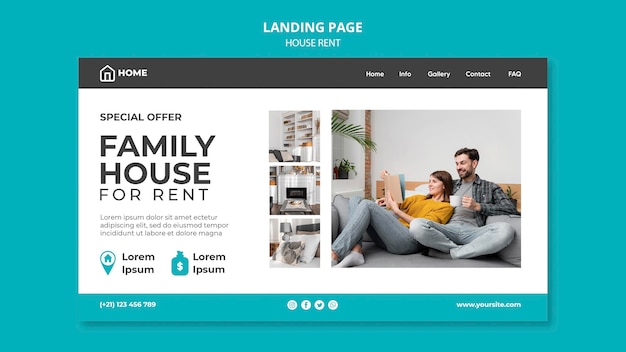 無料PSD 家族の家を借りるためのランディングページテンプレート