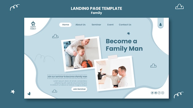 無料PSD 両親と新生児のいる家族のためのランディングページテンプレート