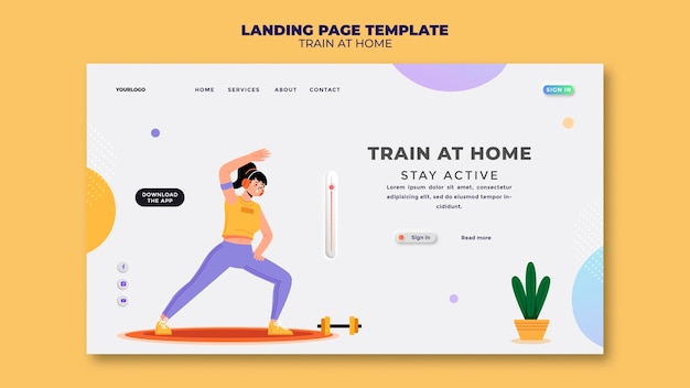 自宅でのフィットネストレーニング用のランディングページテンプレート
