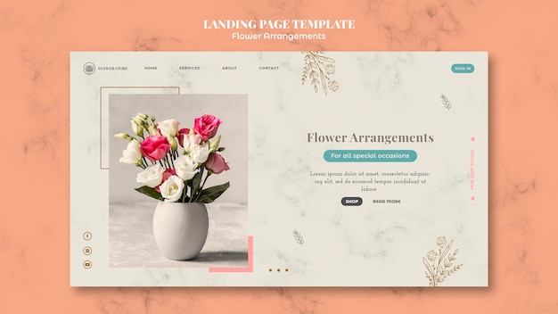 無料PSD フラワーアレンジメントショップのランディングページテンプレート