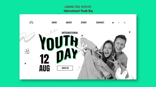 Бесплатный PSD Шаблон целевой страницы для празднования международного дня молодежи