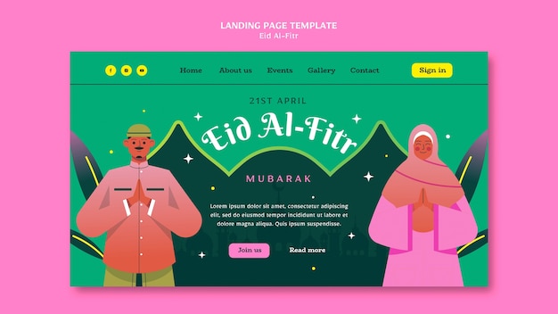 無料PSD イスラムイードアルフィトルのお祝いのランディングページテンプレート