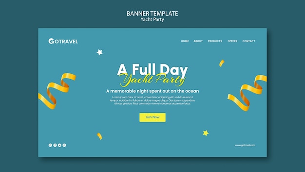 無料PSD 豪華なヨットパーティーのお祝いのランディングページテンプレート