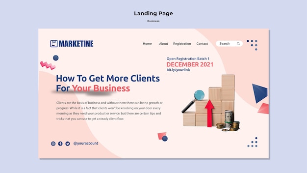 無料PSD 幾何学的形状のマーケティングビジネスのためのランディングページテンプレート
