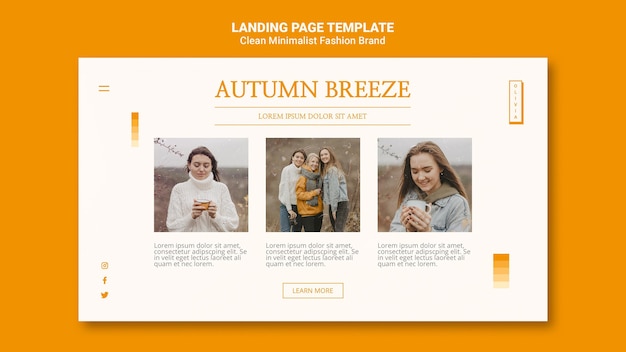 무료 PSD 미니멀 가을 패션 브랜드의 방문 페이지 템플릿