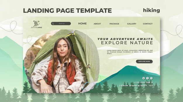 無料PSD 自然ハイキング用のランディングページテンプレート