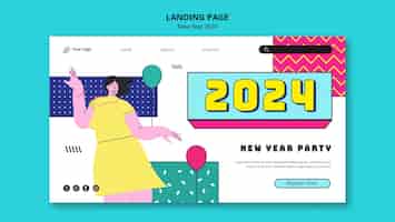 無料PSD 2024 年新年パーティーのお祝い用のランディング ページ テンプレート