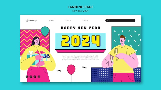 無料PSD 2024 年新年パーティーのお祝い用のランディング ページ テンプレート