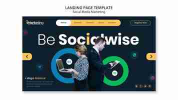 無料PSD ソーシャルメディアマーケティングのランディングページテンプレート