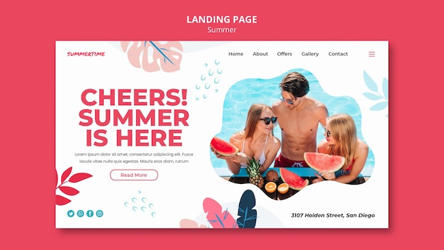 無料PSD プールで夏の楽しみのためのランディングページテンプレート