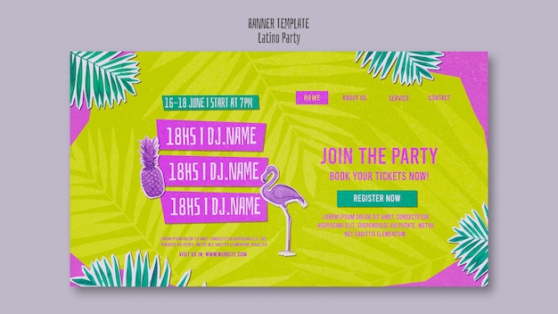 Бесплатный PSD Шаблон целевой страницы для тропической латиноамериканской тематической вечеринки
