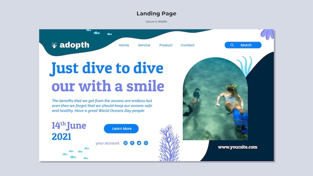 無料PSD 水中スキューバダイビング用のランディングページテンプレート