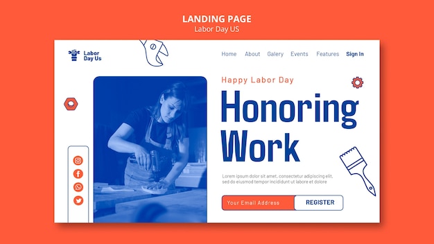 미국 노동절 축하를 위한 방문 페이지 템플릿