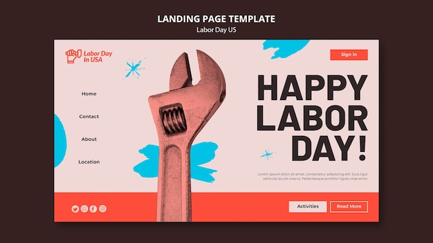 無料PSD 労働者の日のお祝いのためのランディング ページ テンプレート