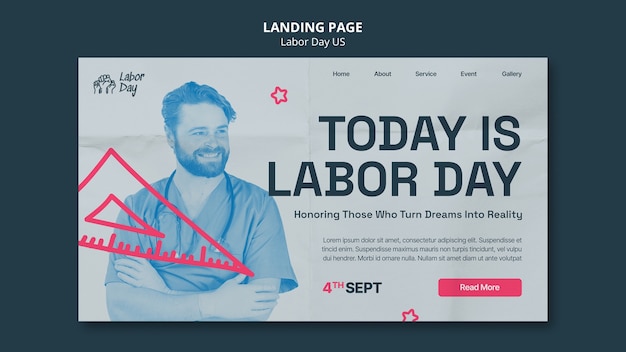 無料PSD 労働者の日のお祝いのためのランディング ページ テンプレート