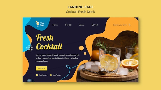 さまざまなカクテルのランディングページテンプレート