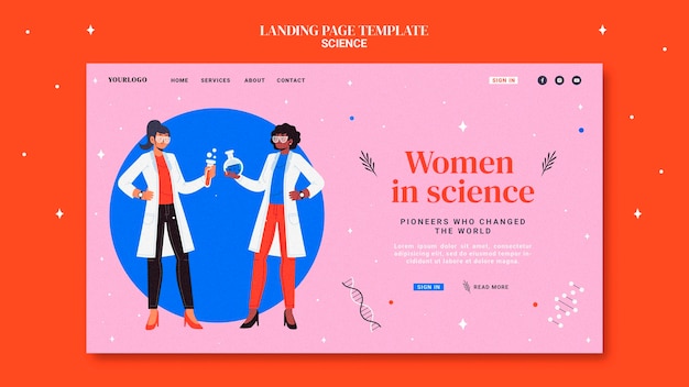 無料PSD 科学の女性のためのランディングページテンプレート