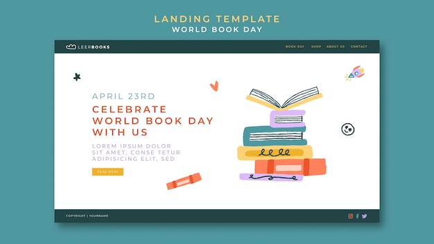 無料PSD 世界図書デーのランディングページテンプレート
