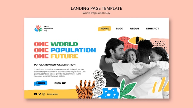 세계 인구의 날 축하를 위한 방문 페이지 템플릿