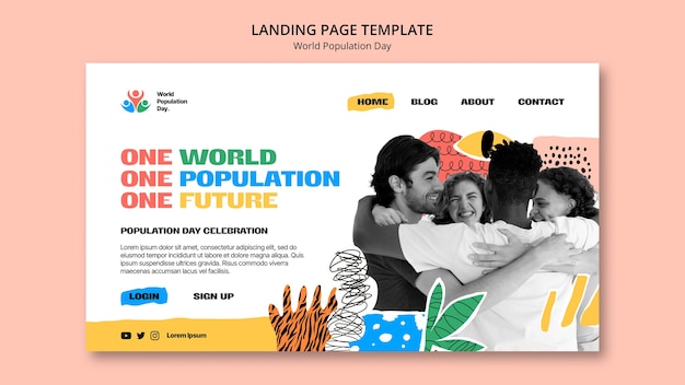 世界人口デーのお祝いのためのランディング ページ テンプレート