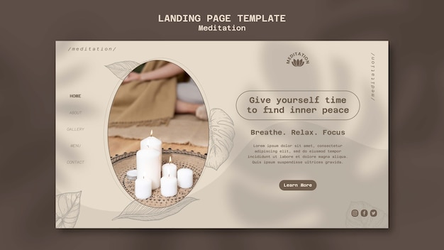 無料PSD 葉のデザインでヨガ瞑想のためのランディングページテンプレート