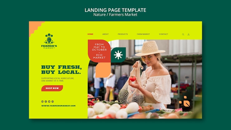मुफ़्त PSD landing page template for fresh and organic farmer's marker food