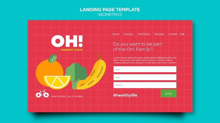 Free PSD landing page template for fruit smoothies recipes