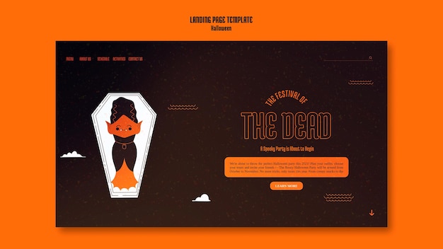 Free PSD landing page template for halloween with vampire in coffin